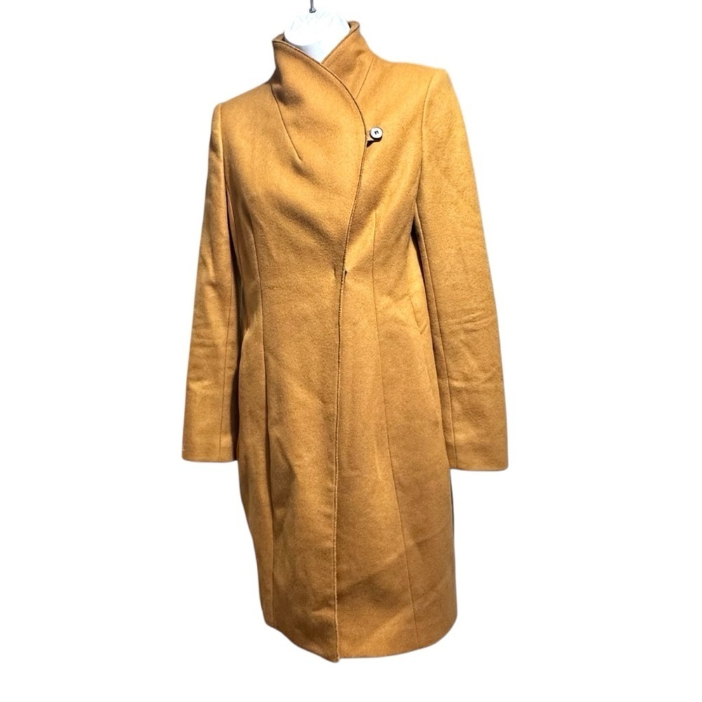 Zara Tan Beige Camel Pea Coat Trench Coat Button Up Long Jacket Fitted Size XS